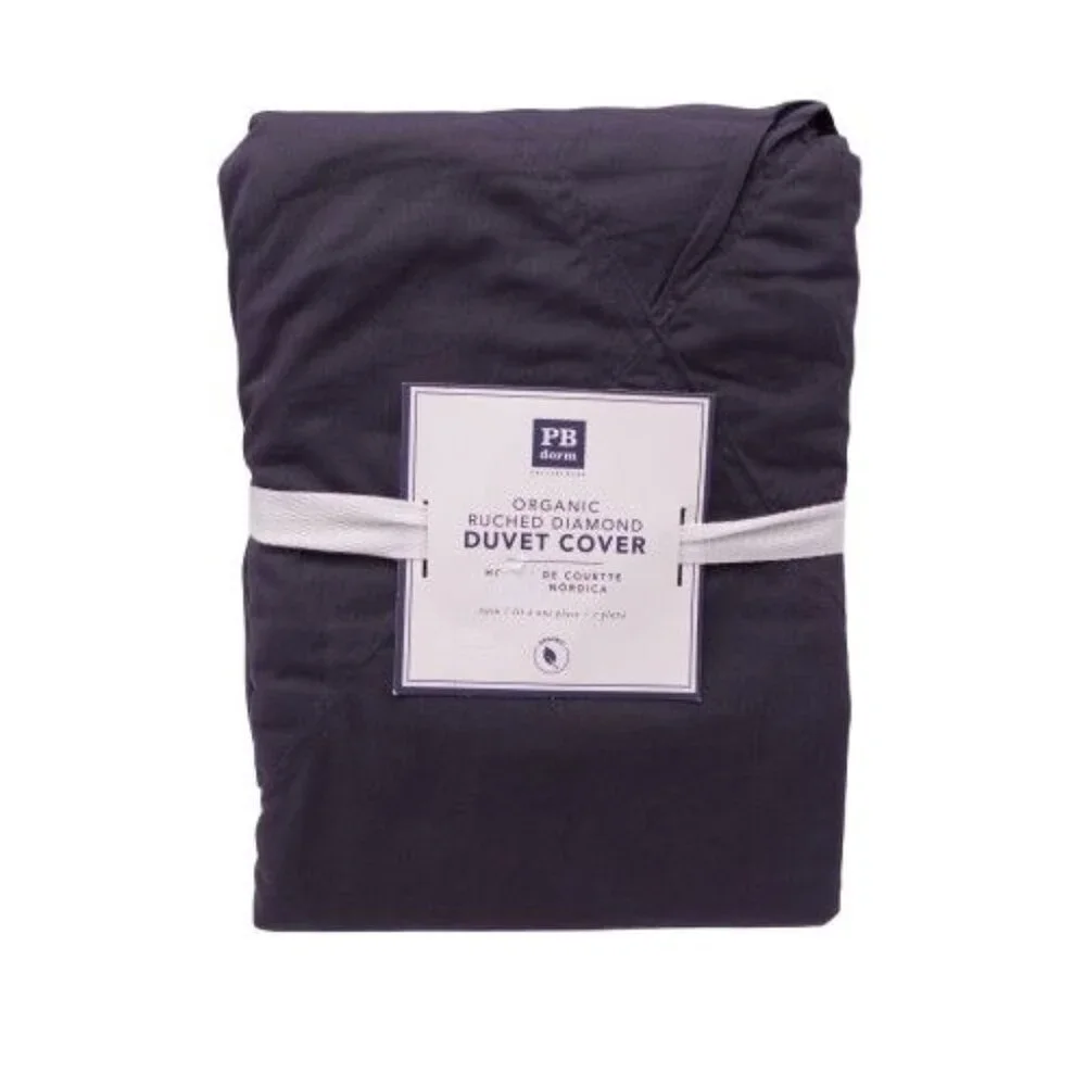 NEW Pottery Barn Dorm Organic Ruched Diamond Duvet Cover Twin Charcoal Gray